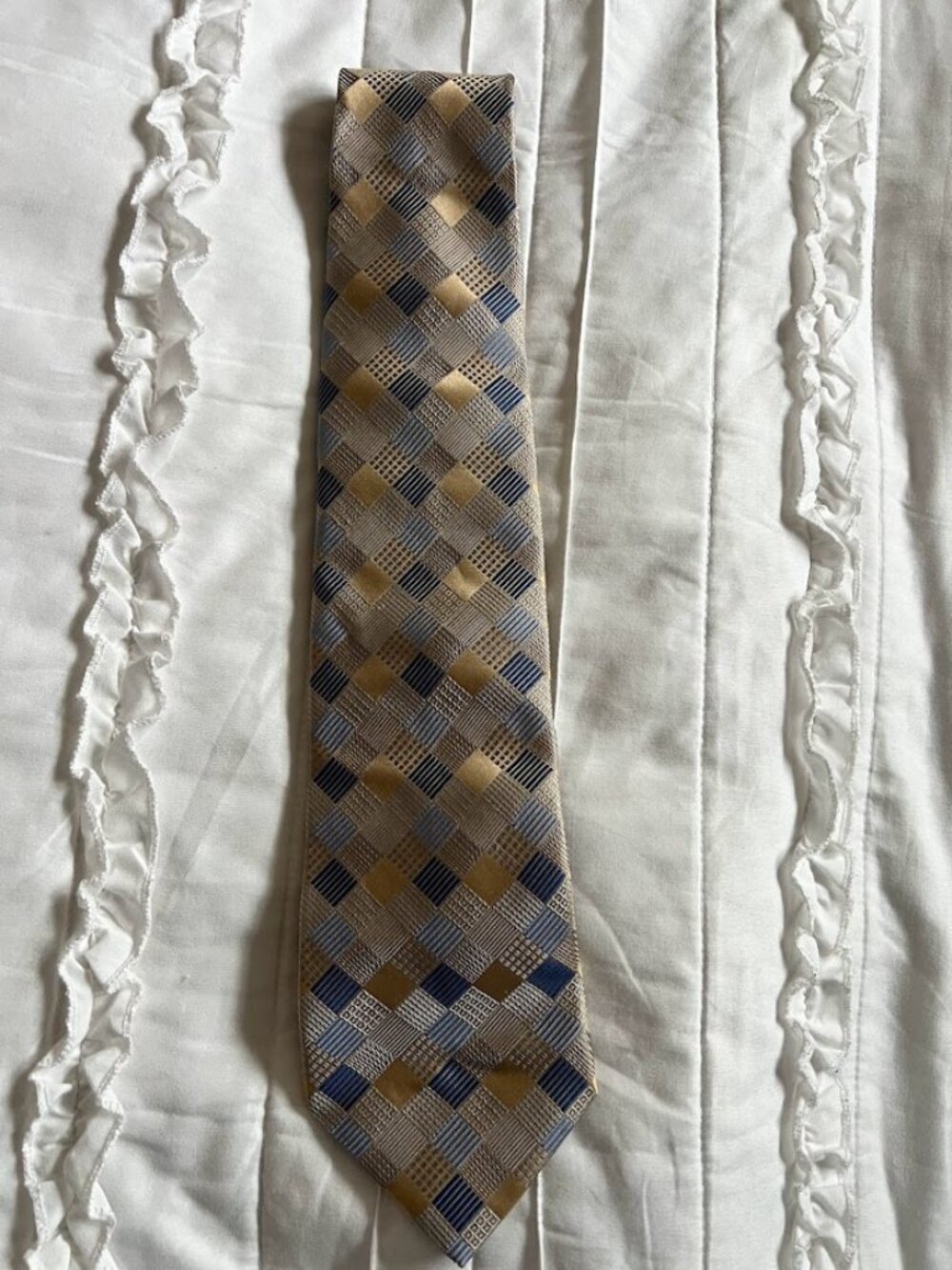 Pronto Uomo Silk Tie-Blue/Gold Geometric